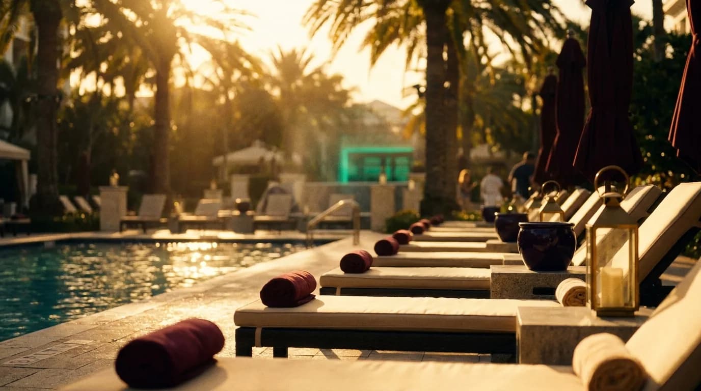 Tampa-area Florida resort pool at golden hour