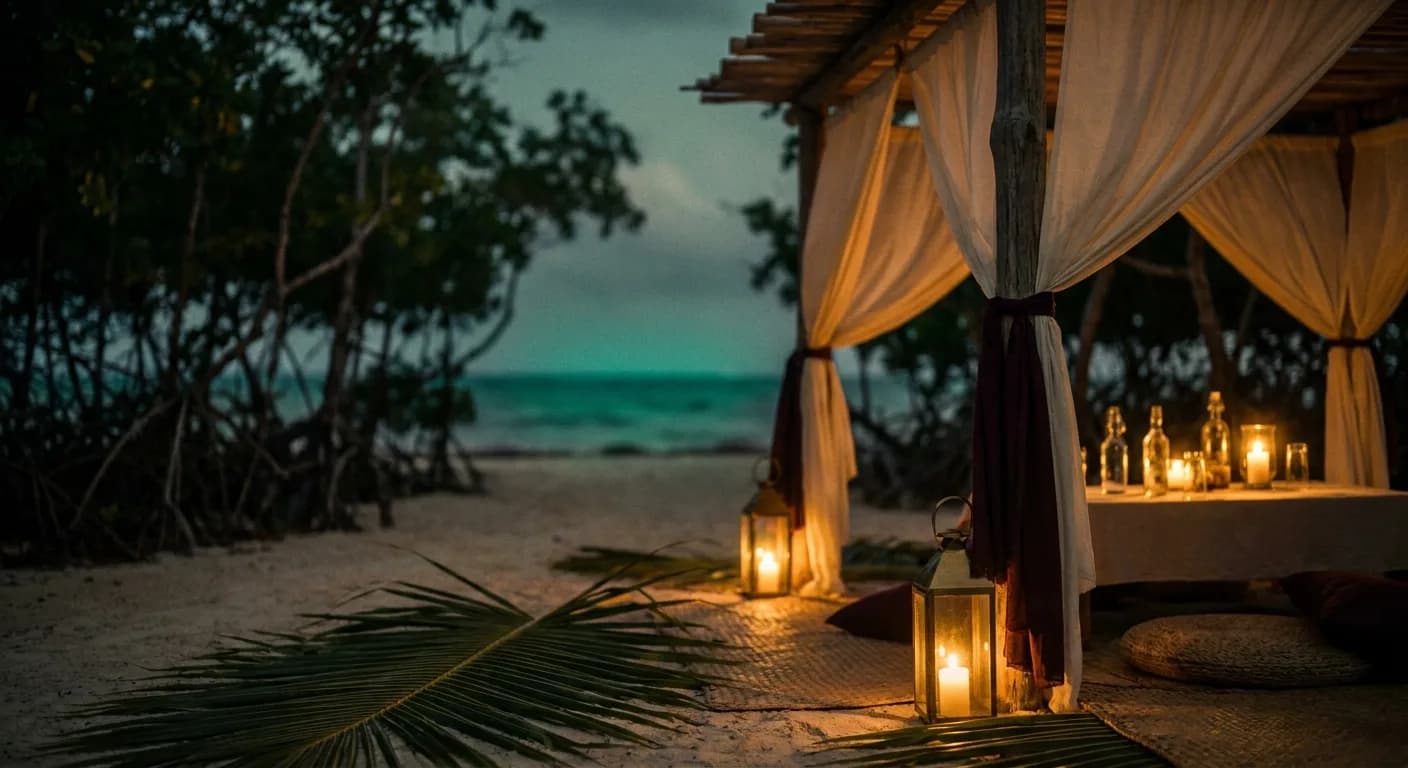 Riviera Maya, Mexico beachfront at dusk