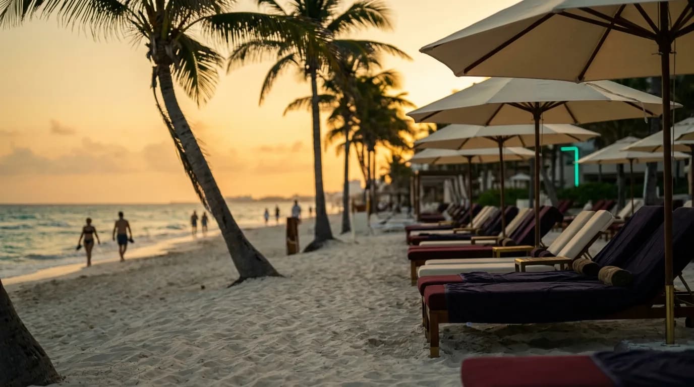 Cancún, Mexico beach at sunset